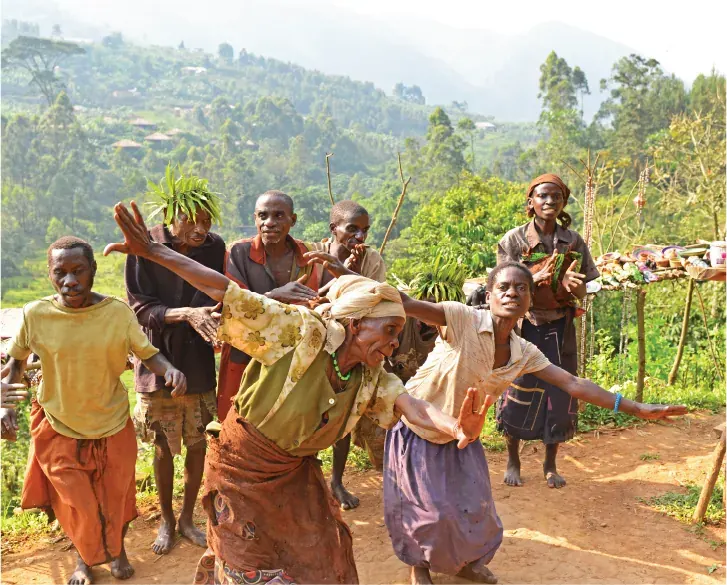 Members of a Batwa community performing near Bwindi, south-west Uganda